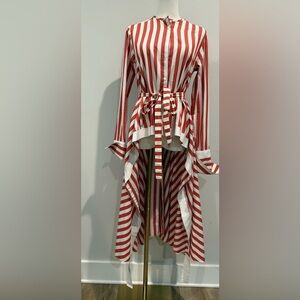 Palmer / Harding Red and White Size 4 Striped Asimetrical Long Sleeve Blouse
